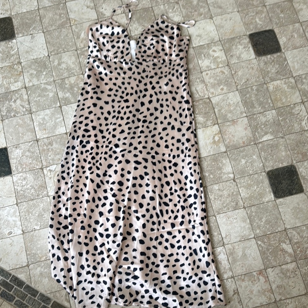 Elegant Black and Cream Spotted Dress